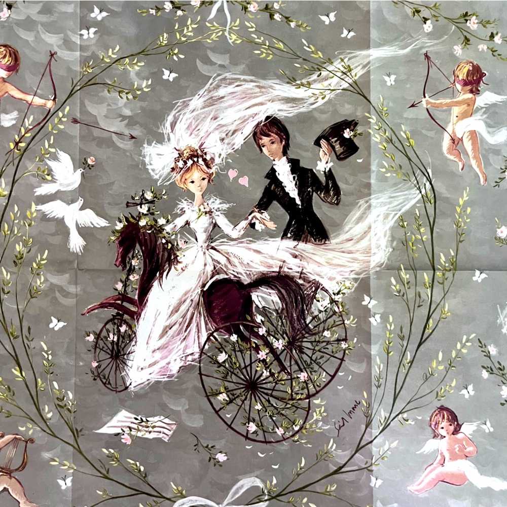 Vintage Gordon Fraser wedding wrapping paper 3 large sheets Bride Groom